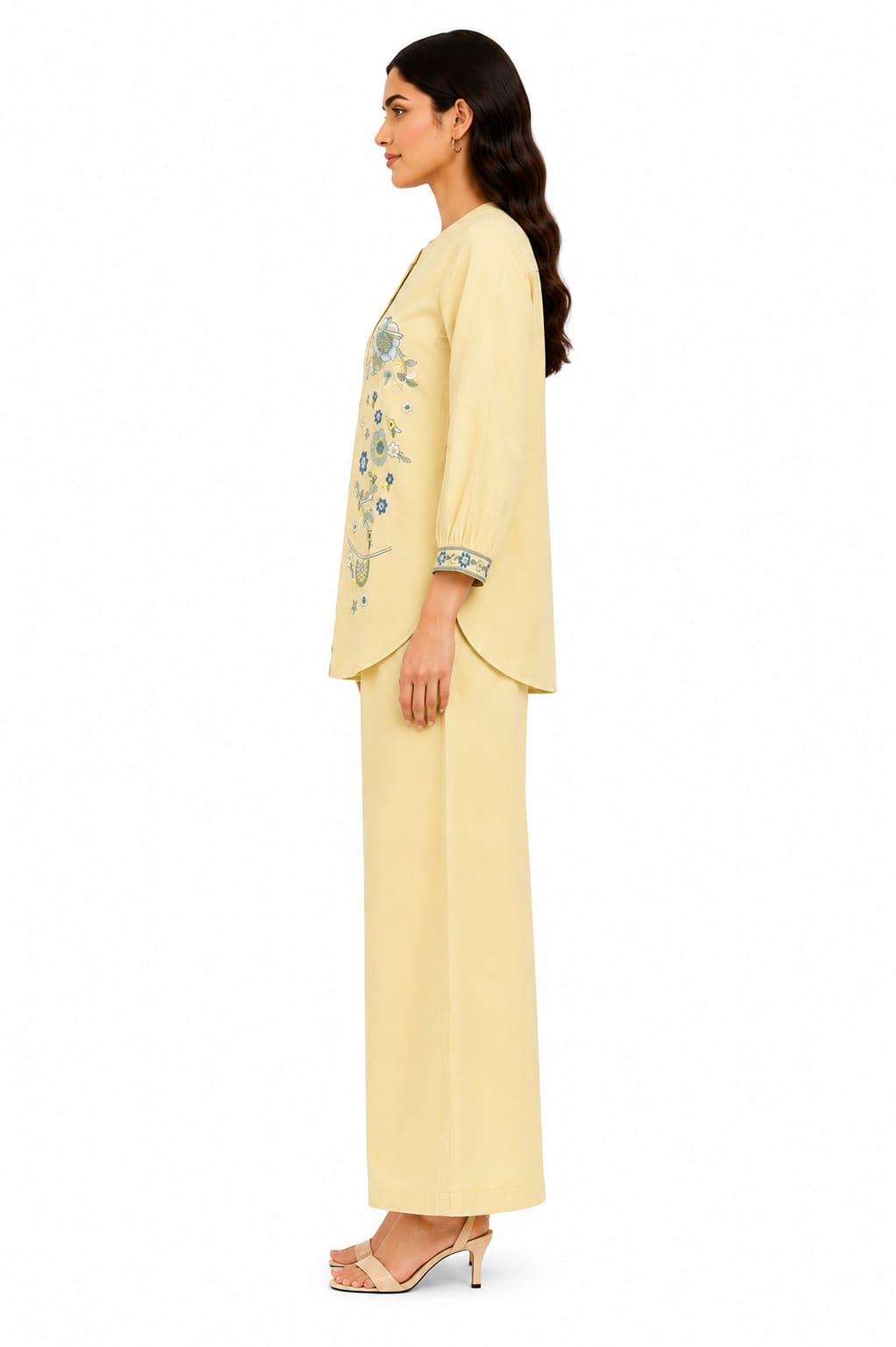 VEMES Women's Mustard Floral Embroidered Co-Ord Set