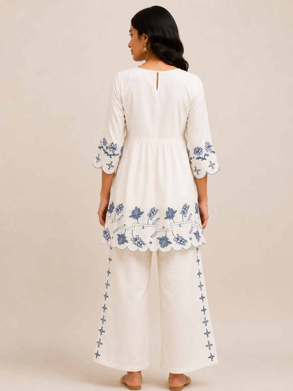 VEMES - Women's White Floral Printed Cotton Co-Ord Set