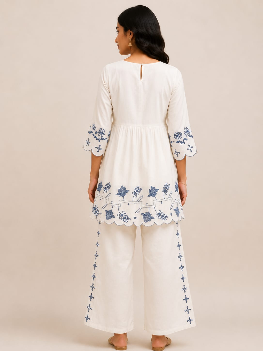 VEMES - Women's White Floral Printed Cotton Co-Ord Set