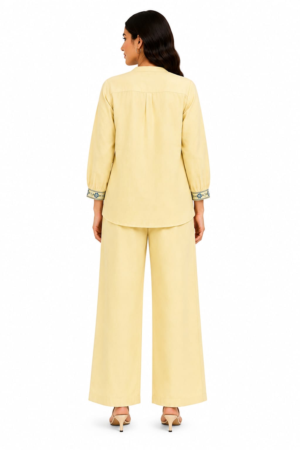 VEMES Women's Mustard Floral Embroidered Co-Ord Set