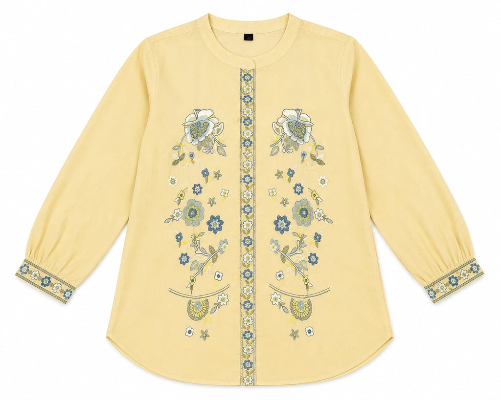 VEMES Women's Mustard Floral Embroidered Co-Ord Set