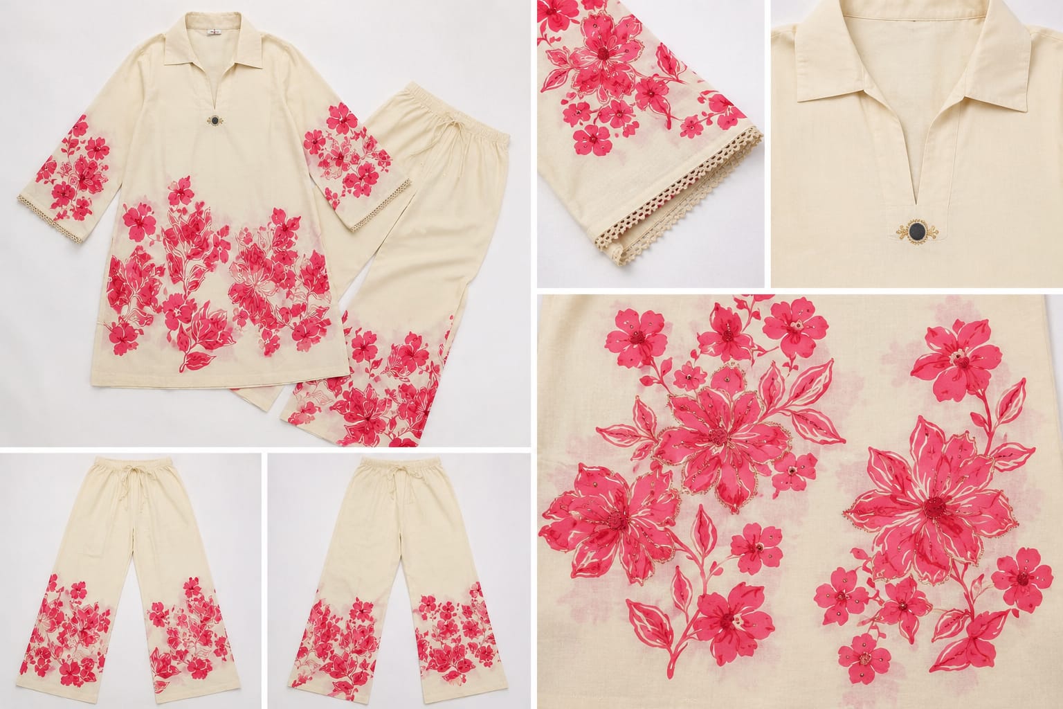 Premium Floral Cotton Cord Set for Women