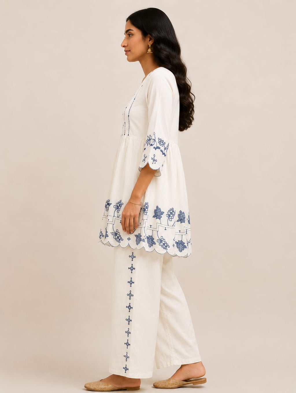 VEMES - Women's White Floral Printed Cotton Co-Ord Set