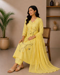 Premium Yellow Floral Cotton 3-Piece Kurti Set for Women
