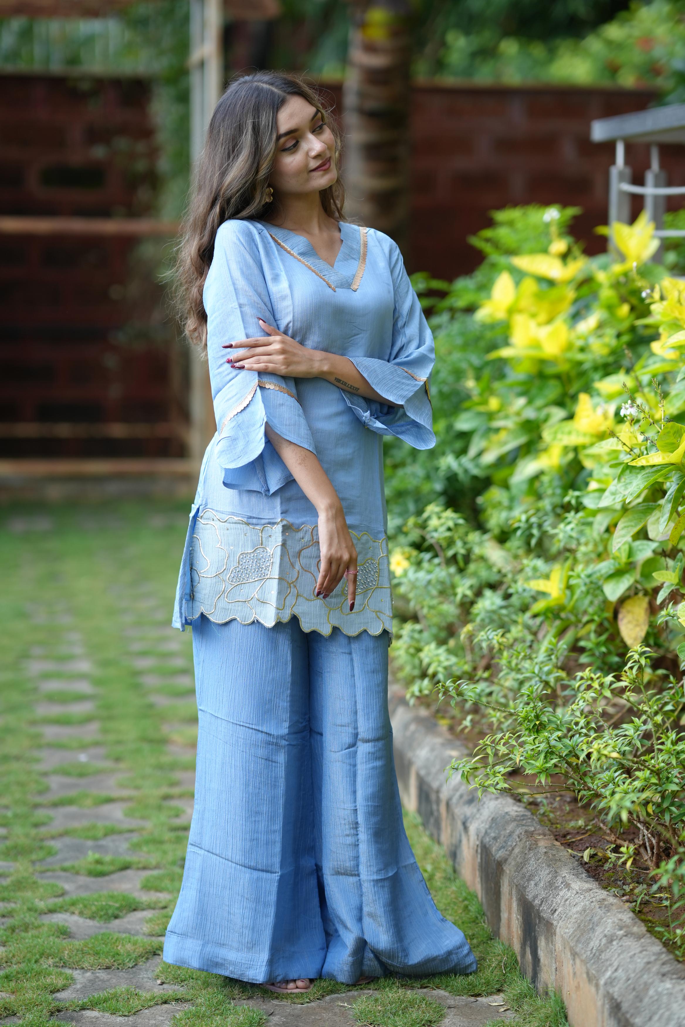 Blue Embroidered Designer Co-ord Set