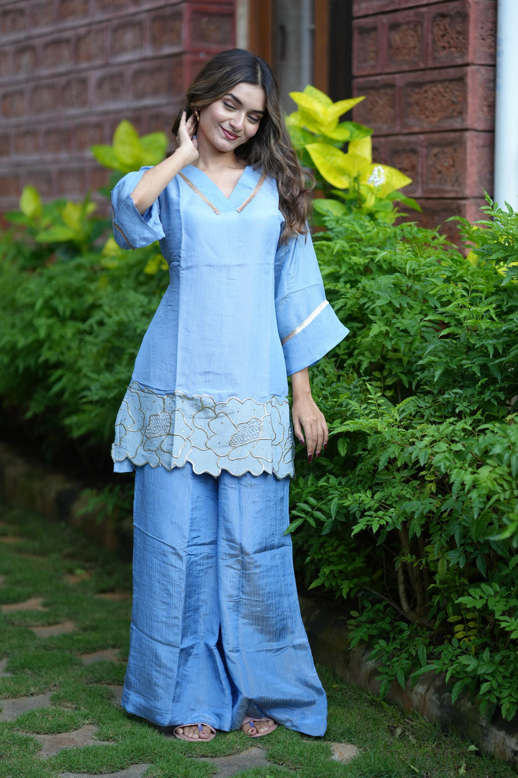 Blue Embroidered Designer Co-ord Set