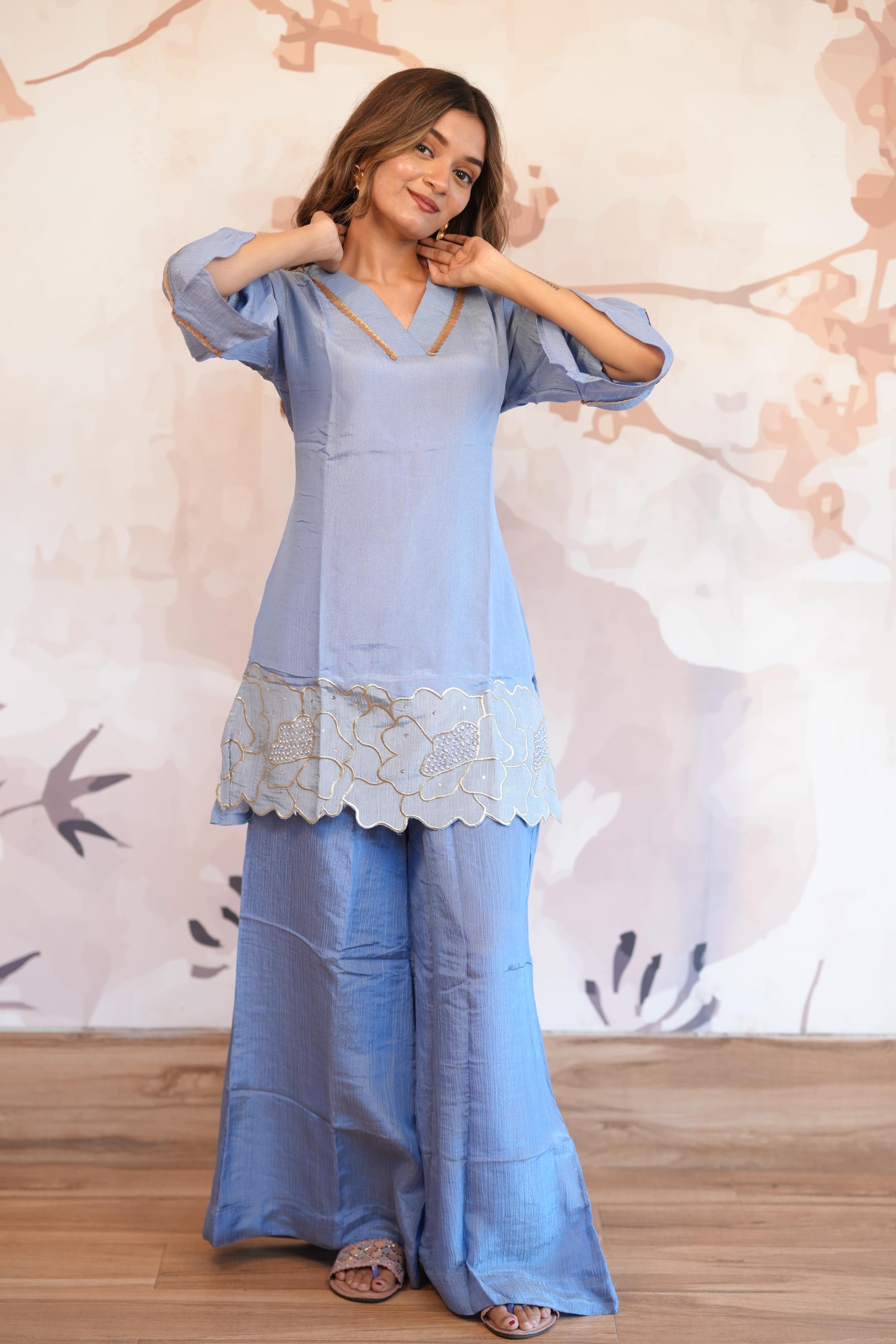 Blue Embroidered Designer Co-ord Set