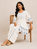VEMES - Women's White Floral Printed Cotton Co-Ord Set