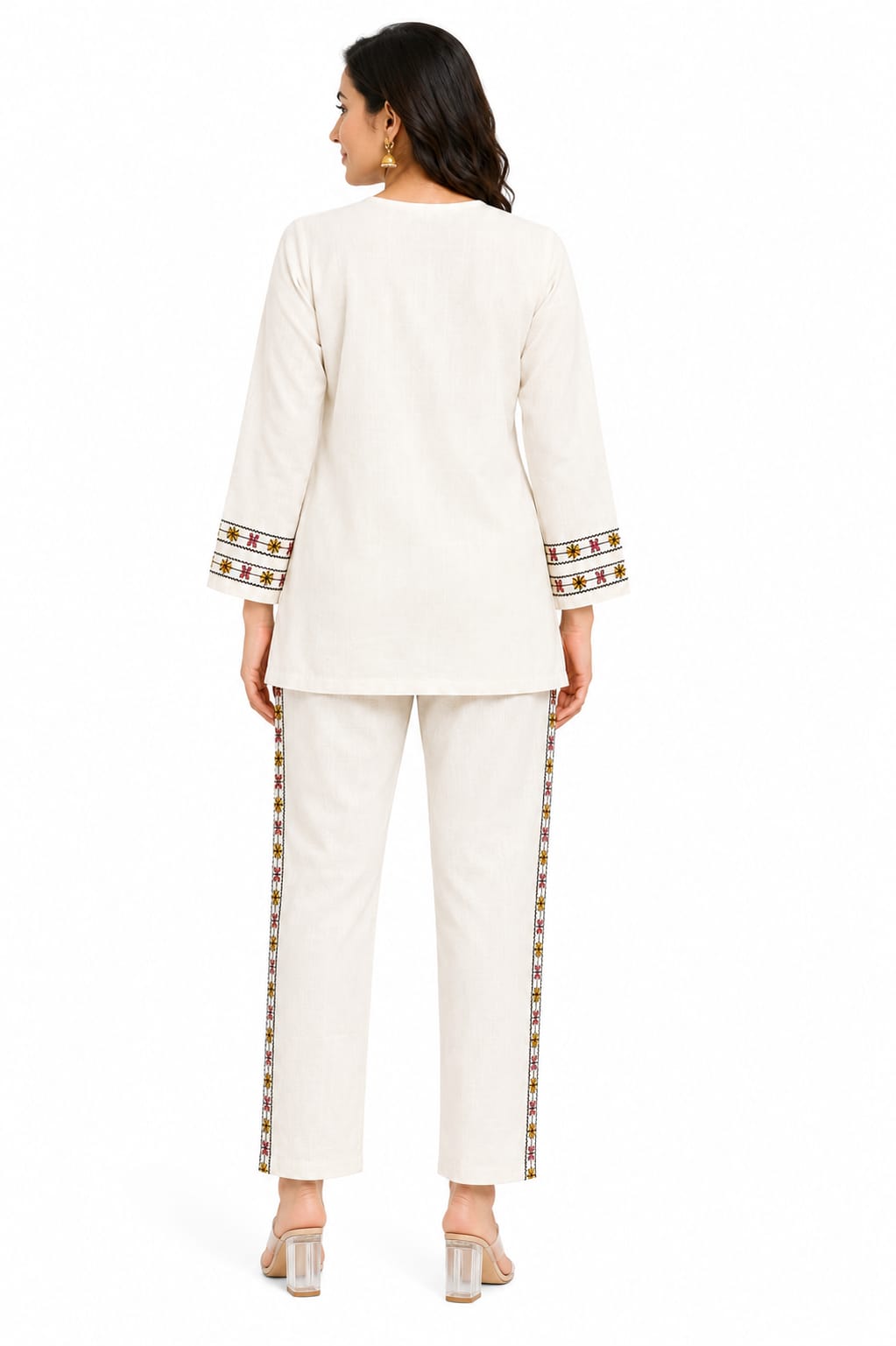 VEMES Women's Ivory Floral Embroidered Co-Ord Set
