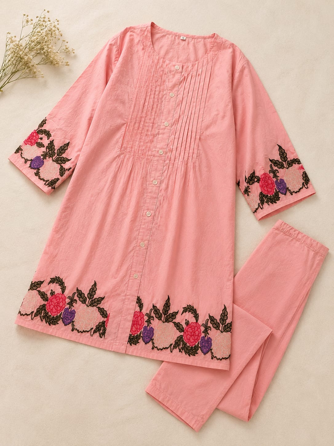 Blush Petals Embroidered Kurta Set