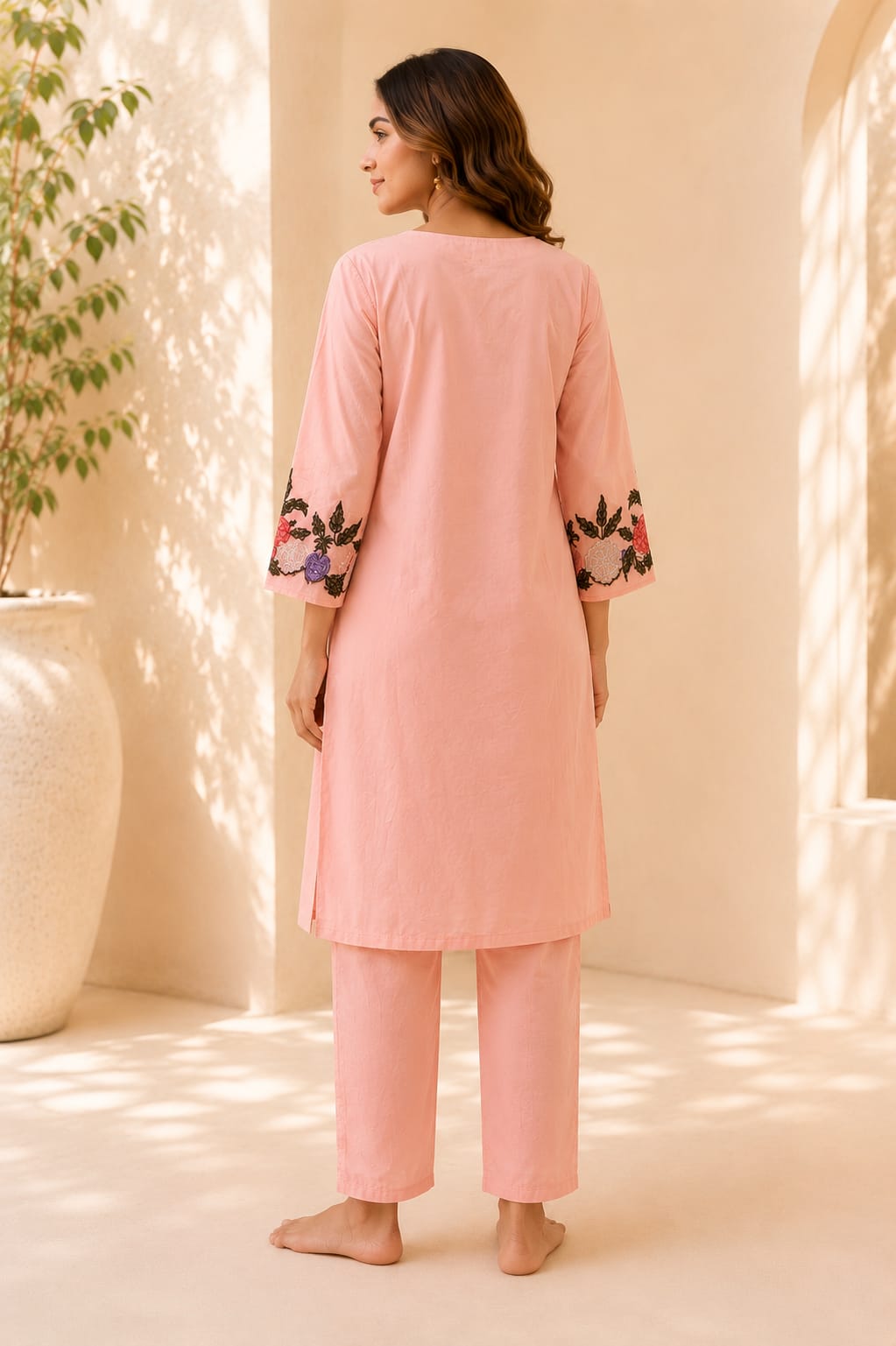 Blush Petals Embroidered Kurta Set