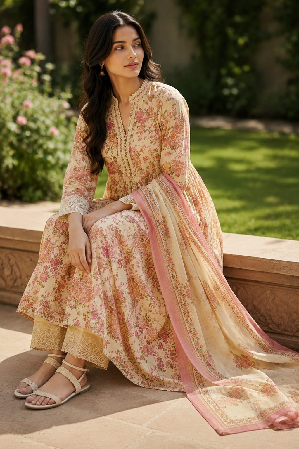 Amber Bloom | Printed Anarkali Set