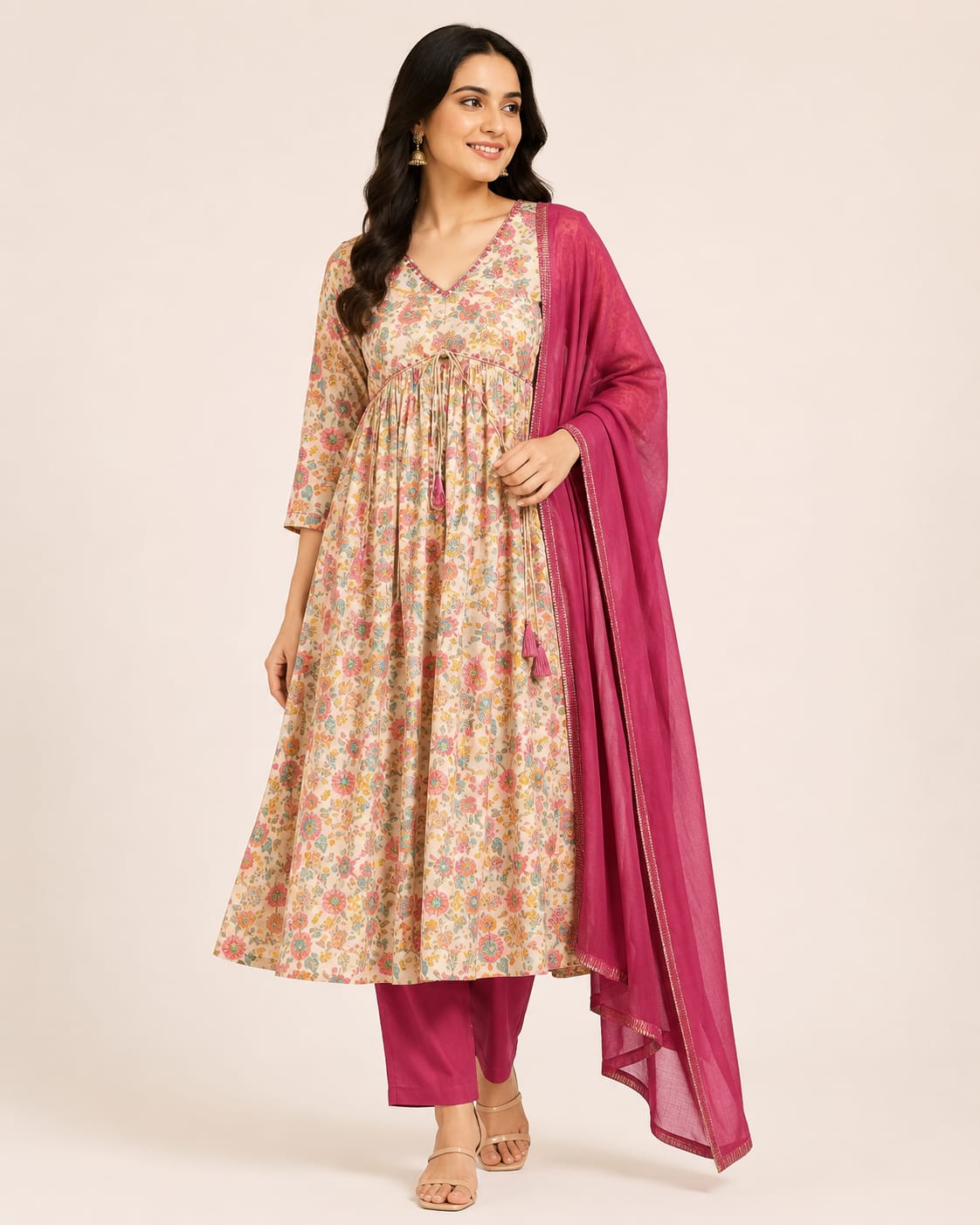 Premium Floral Cotton 3-Piece Kurti Set for Women