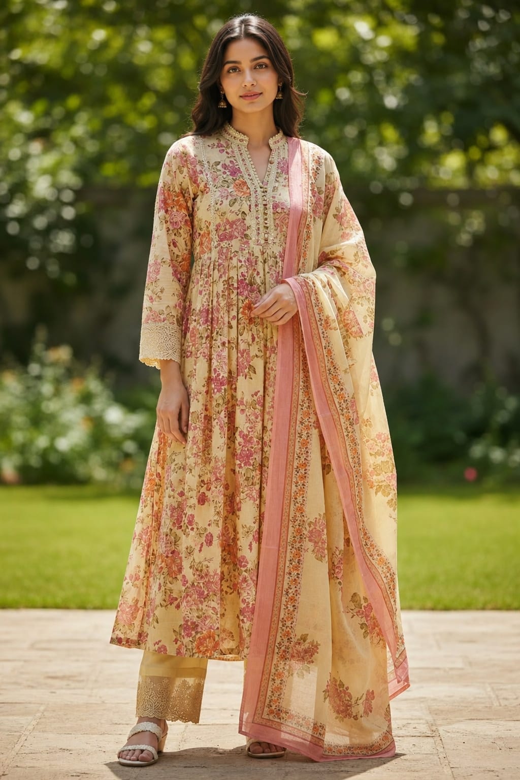 Amber Bloom | Printed Anarkali Set
