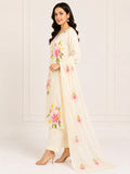 VEMES - Women's White Floral Printed 3-Piece Kurti Set