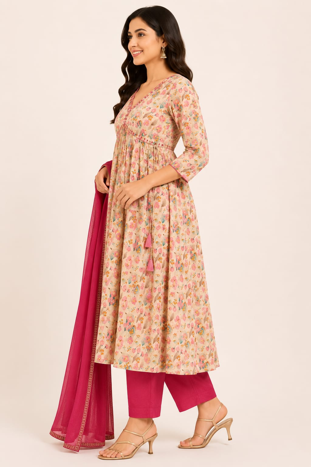 Premium Floral Cotton 3-Piece Kurti Set for Women